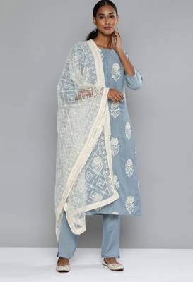 Grey embroidered silk blend salwar 2