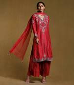 Red Embroidered Kurta Set by RITU KUMAR