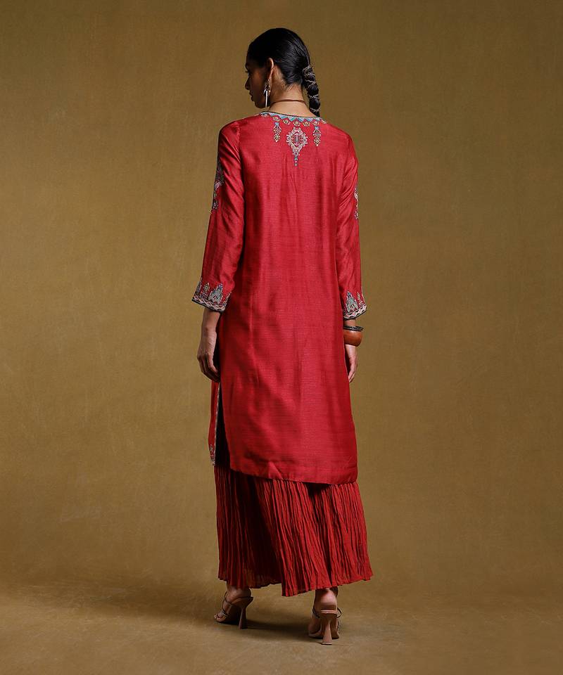 Red Embroidered Kurta Set by RITU KUMAR