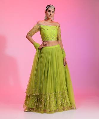 Lime Sequinwork Net Lehenga 2