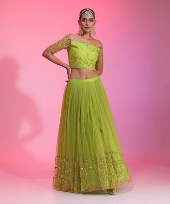 Lime Sequinwork Net Lehenga 3