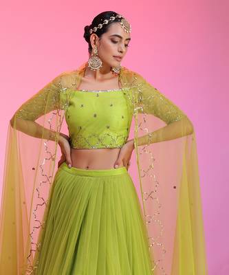 Lime Sequinwork Net Lehenga 4