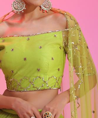 Lime Sequinwork Net Lehenga 5