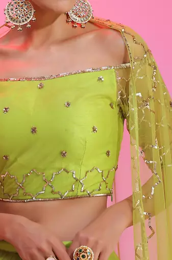 Lime Sequinwork Net Lehenga