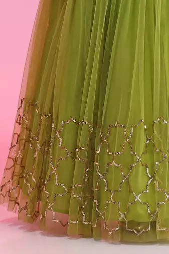 Lime Sequinwork Net Lehenga