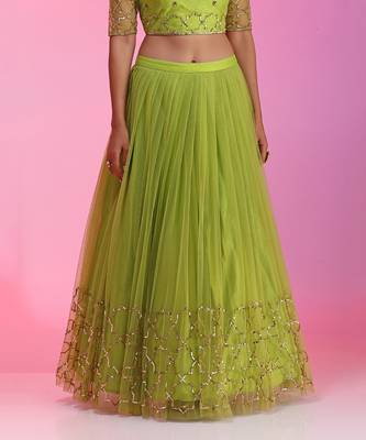 Lime Sequinwork Net Lehenga 7