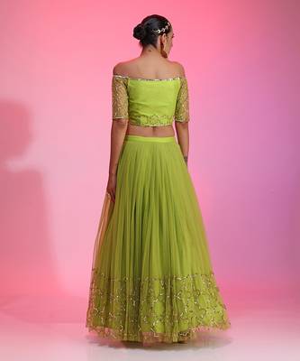Lime Sequinwork Net Lehenga 8