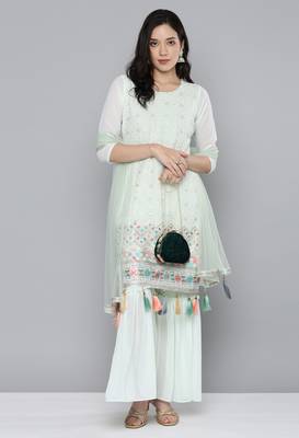 Light-green embroidered georgette salwar 1