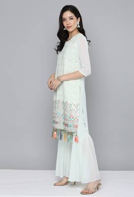 Light-green embroidered georgette salwar 4