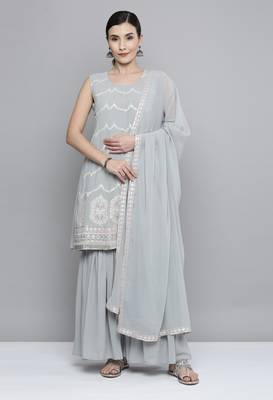 Grey sequins georgette salwar 1
