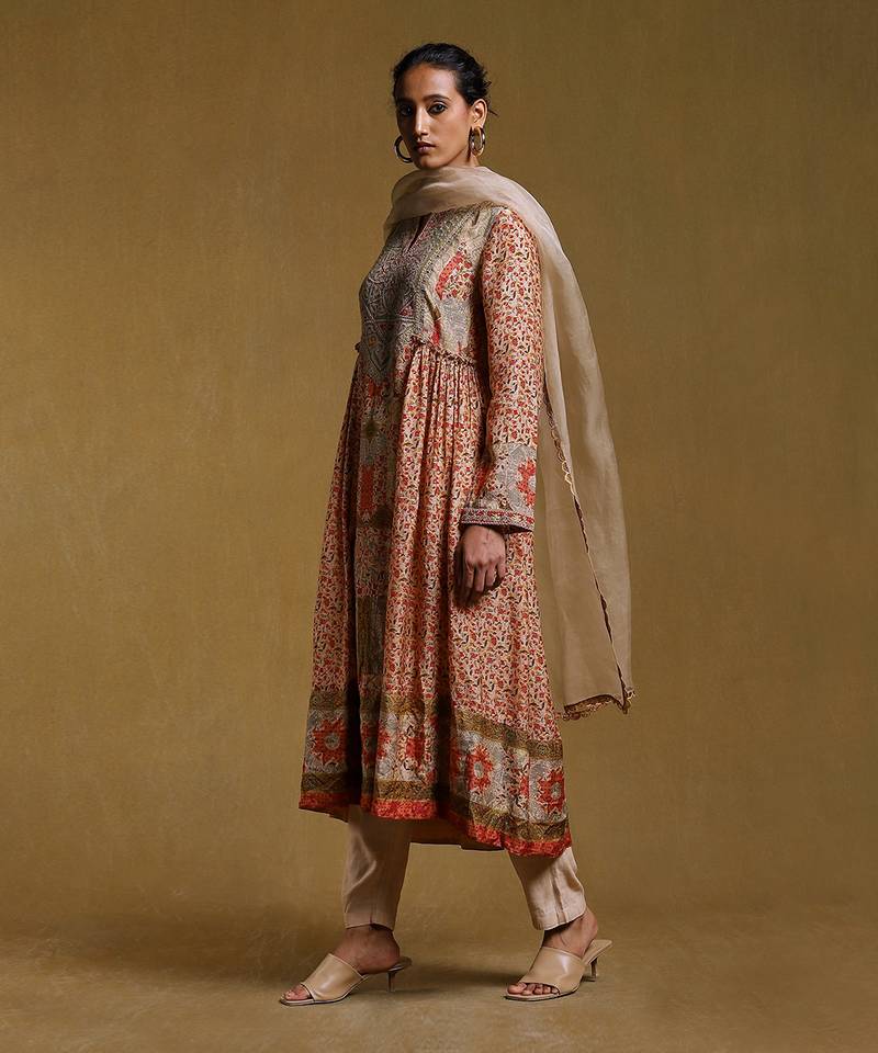 Beige Printed Kurta Set by RITU KUMAR