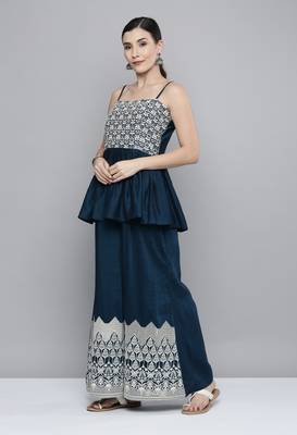 Teal-blue sequins silk blend salwar 4