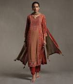 Rust Embroidered Kurta set by RITU KUMAR