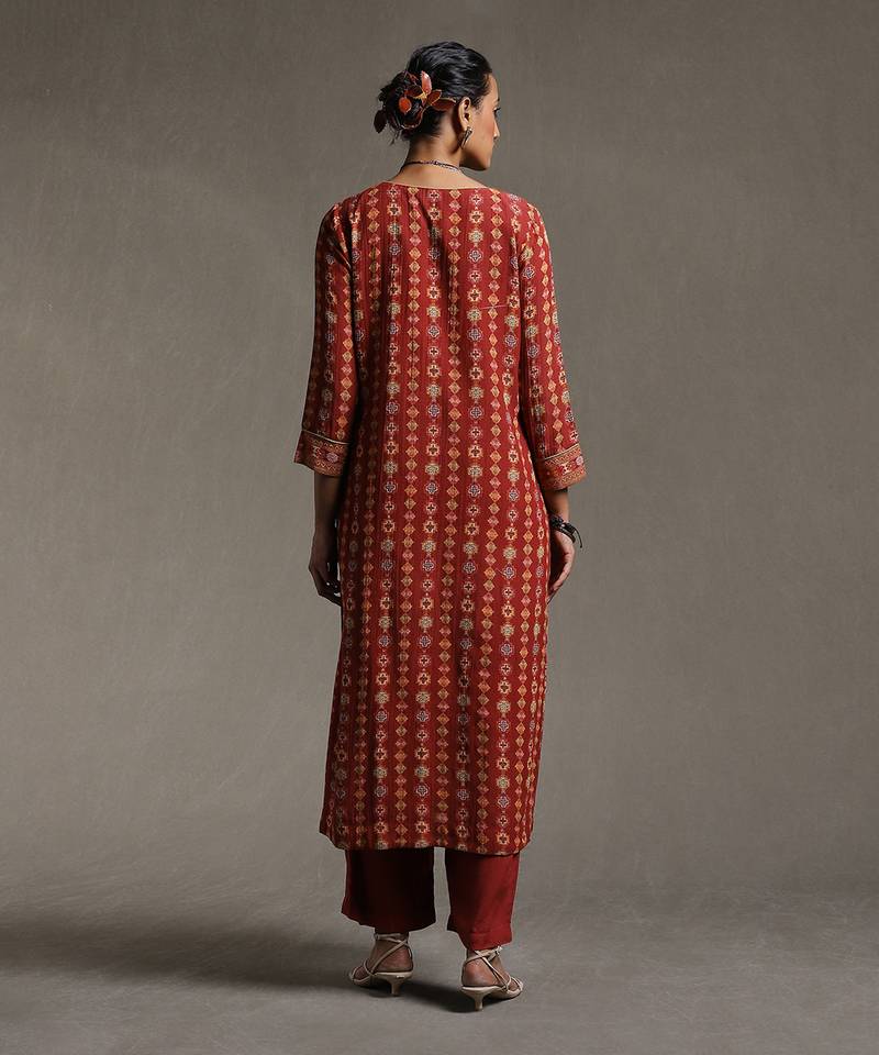 Rust Embroidered Kurta set by RITU KUMAR