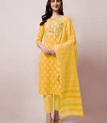 Mustard PRINTED COTTON SALWAR STITCHED