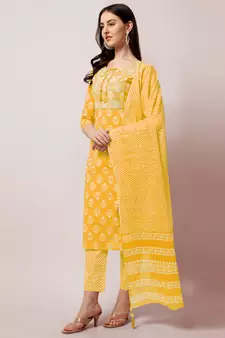 Mustard PRINTED COTTON SALWAR STITCHED