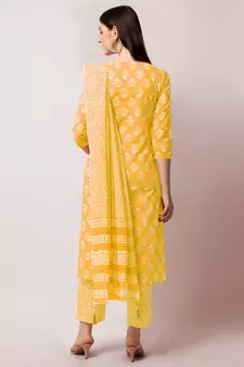 Mustard PRINTED COTTON SALWAR STITCHED