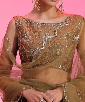Olive Zari Sequin Resham Lehenga Set  3