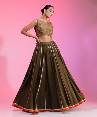 Olive Zari Sequin Resham Lehenga Set  4