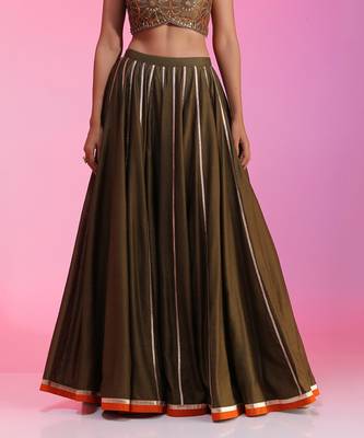 Olive Zari Sequin Resham Lehenga Set  6
