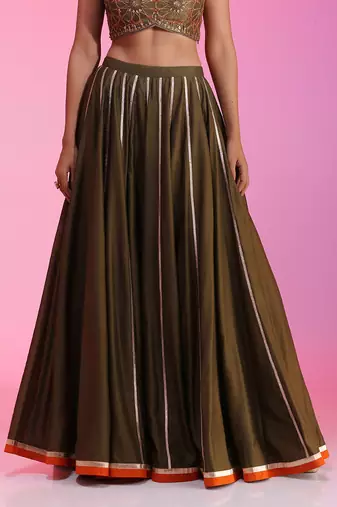 Olive Zari Sequin Resham Lehenga Set 