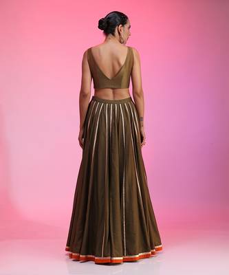 Olive Zari Sequin Resham Lehenga Set  7