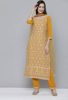 Mustard embroidered georgette salwar 1