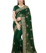 Green embroidered silk saree with blouse