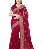 Magenta embroidered silk saree with blouse