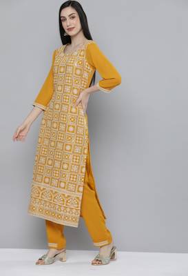 Mustard embroidered georgette salwar 4