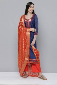 Blue embroidered chanderi silk salwar