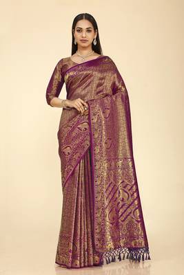 Magenta woven silk saree with blouse 1