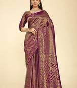 Magenta woven silk saree with blouse