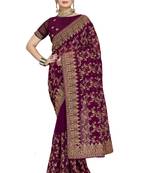 Purple embroidered georgette saree with blouse
