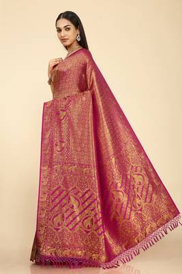 Pink woven silk saree with blouse 3