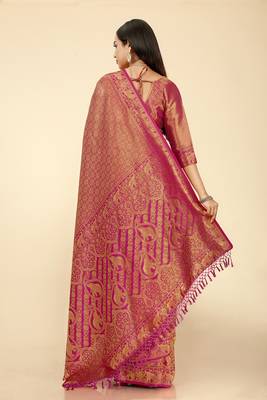 Pink woven silk saree with blouse 4
