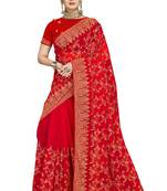 Red embroidered georgette saree with blouse