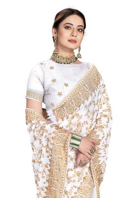 White embroidered georgette saree with blouse 2