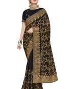 Black embroidered georgette saree with blouse