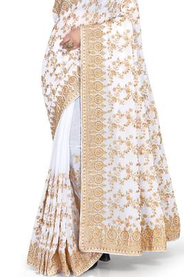 White embroidered georgette saree with blouse 3