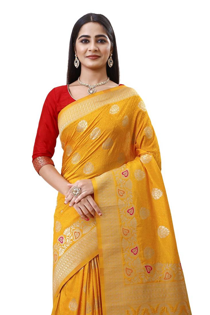 Orange woven silk saree with blouse