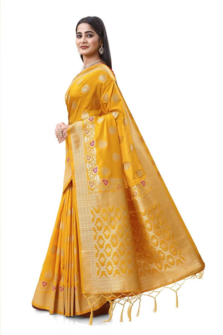 Orange woven silk saree with blouse