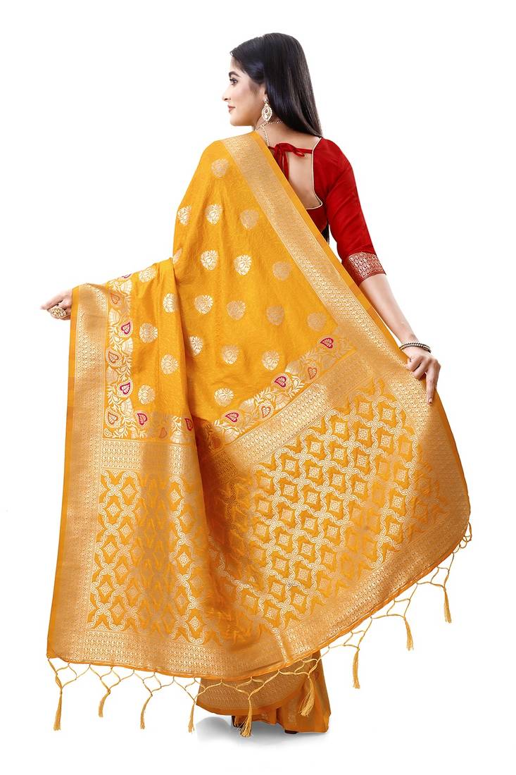 Orange woven silk saree with blouse