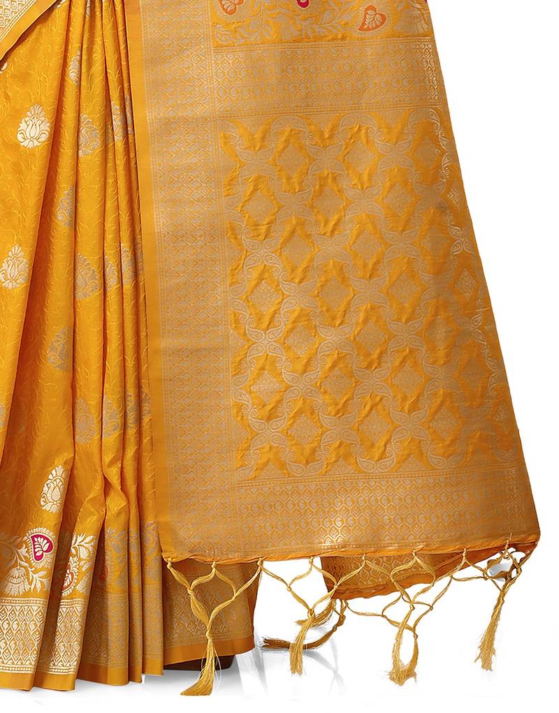Orange woven silk saree with blouse