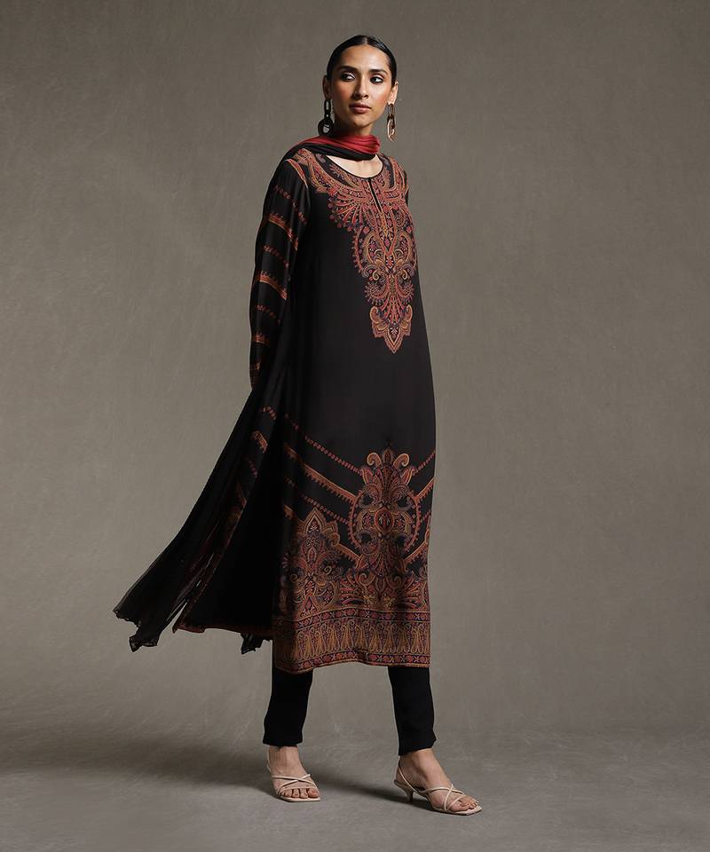 Black Printed Kurta Set