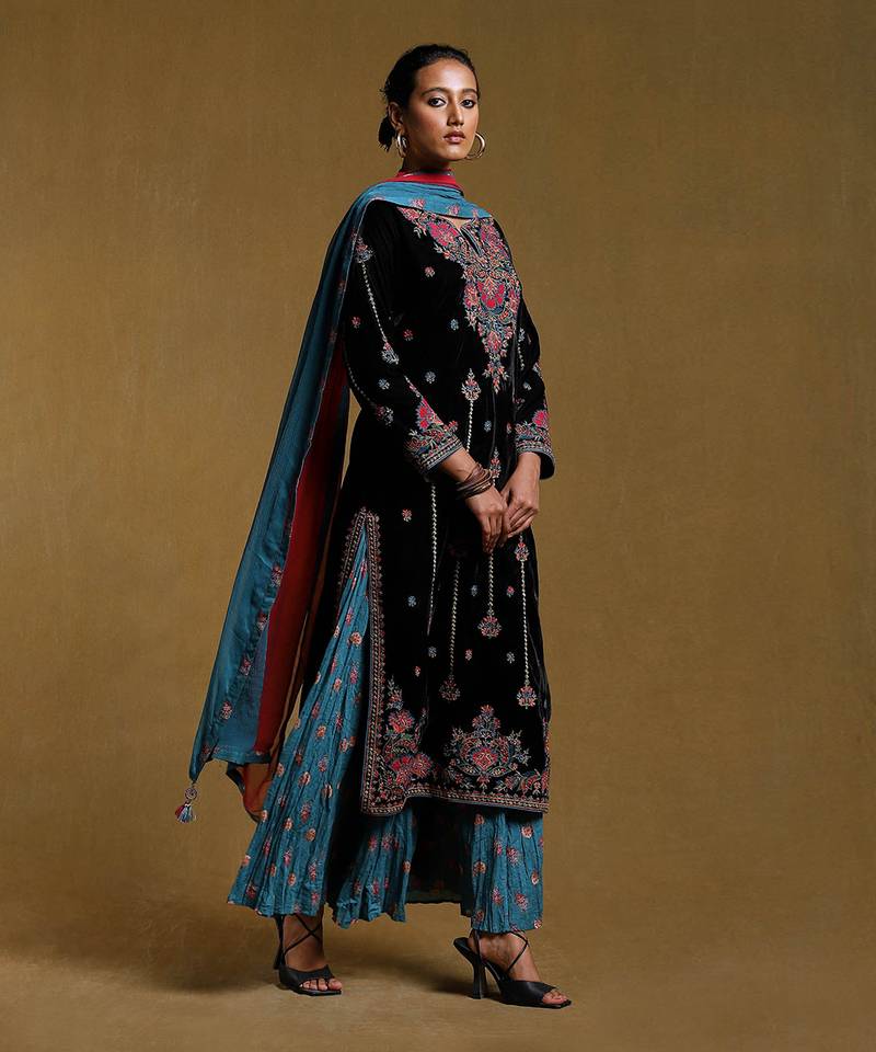 Black Embroidered Kurta Set by RITU KUMAR
