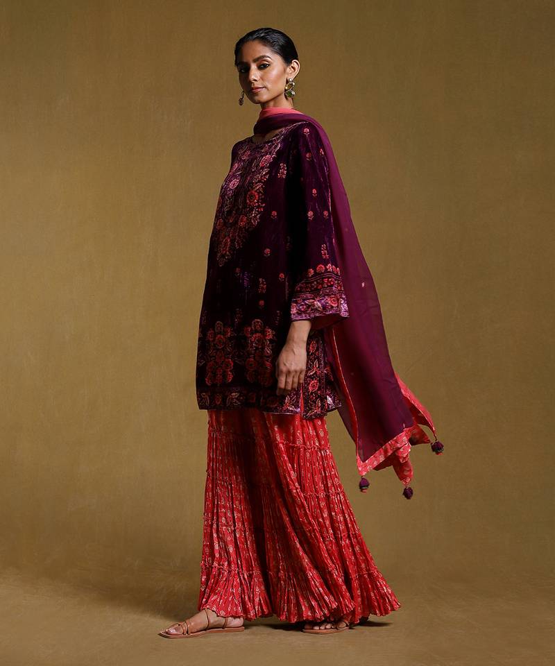 Purple Floral Printed Kurta set by RITU KUMAR