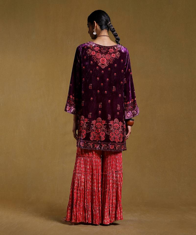 Purple Floral Printed Kurta set by RITU KUMAR