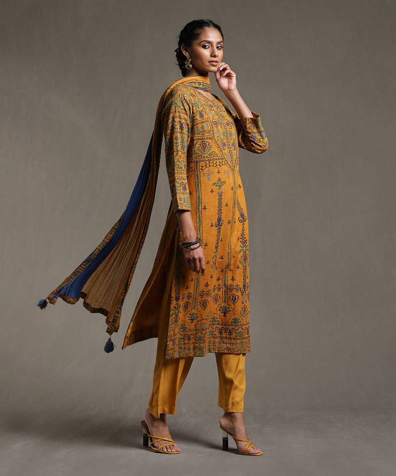 Yellow Printed Kurta Set