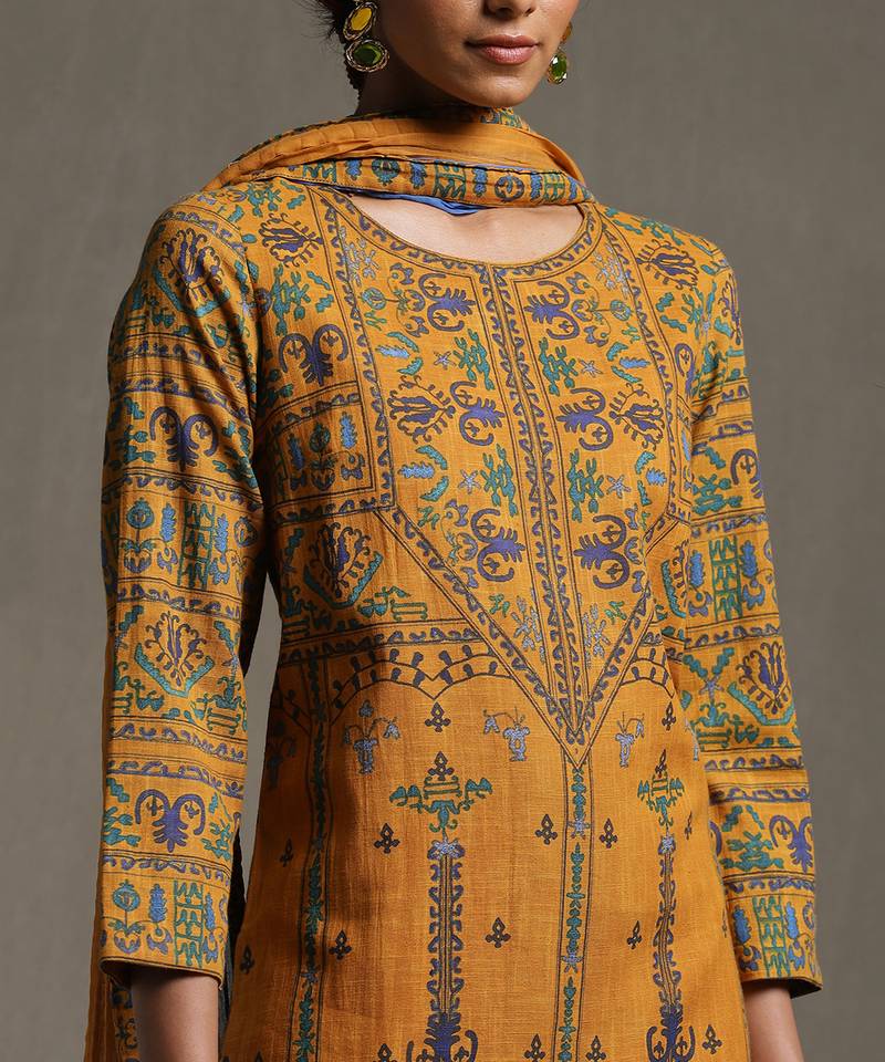 Yellow Printed Kurta Set